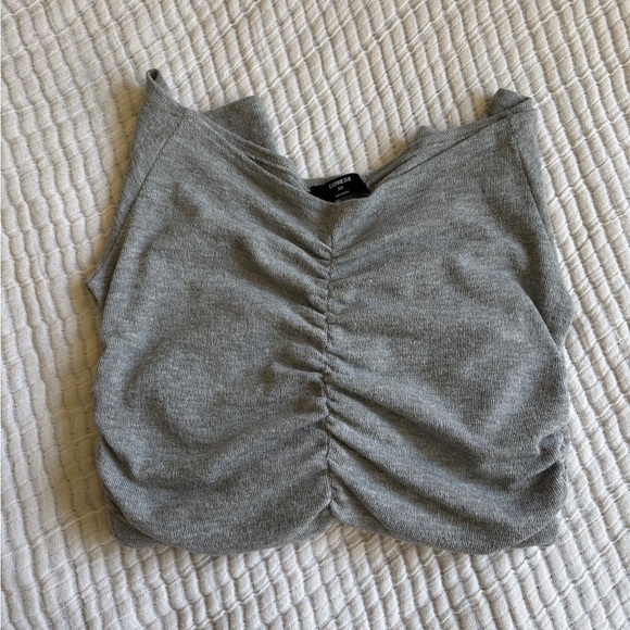 Express Gray Ruched Knit Top - Picture 4 of 6